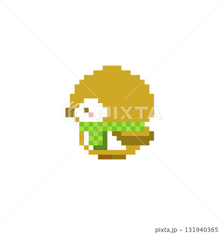 マフラーと横向きフクロウのドット絵 マフラーと横向きフクロウのドット絵 131940365