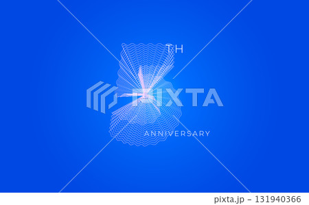 Anniversary Celebration Date Emblem Badge, Abstract 5 Logo Blue Background for Invitation Greeting Card, Corporate Jubilee Sign, Commemorate Occasion Symbol. Wavy Guilloche. Vector Illustration 131940366