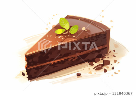 ミントが乗ったチョコレートケーキ 131940367