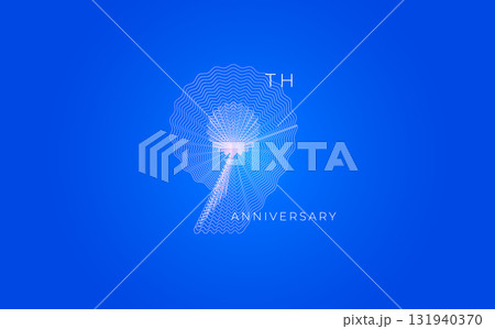 Anniversary Celebration Date Emblem Badge, Abstract 9th Logo Blue Background for Invitation Greeting Card, Corporate Jubilee Sign, Commemorate Occasion Symbol. Wavy Guilloche. Vector Illustration 131940370