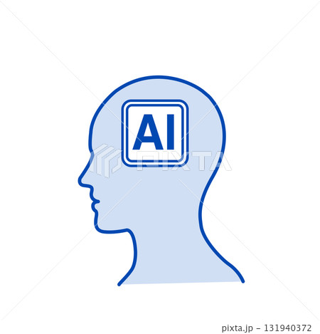 人工知能のイメージ図　シンプルなAIのイラスト　アイコン　マーク　生成AI  モノクロ  シルエット 131940372