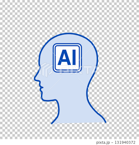 人工知能のイメージ図　シンプルなAIのイラスト　アイコン　マーク　生成AI  モノクロ  シルエット 131940372