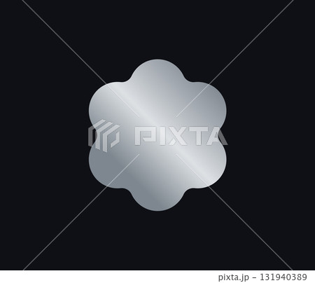 Original Flower Badge Sticker Label In Grey Holograph Gradient Style. Glossy Metallic Icon Logo Seal For Branding, Promo, Ecommerce UI, Shop Product Advertising. Vector Illustration 131940389