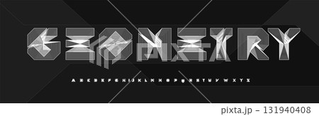 Geometric futuristic font with layered line contours forming optical illusion style letters. Perfect for science branding, architecture posters, digital design, cyberpunk projects. Vector typeset. Geometric futuristic font with layered line contours forming optical illusion style letters. Perfect for science branding, architecture posters, digital design, cyberpunk projects. Vector typeset. 131940408