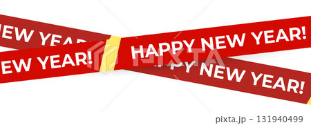 Modern Red Happy New Year Tape For 2026 Celebrations, Ideal For Festive Gift Wrapping, Packaging, Social Media, Banners, And Seasonal Promotions. Vector Illustration. 131940499