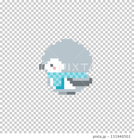 Pixel art of a light blue scarf and a sideways owl Pixel art of a light blue scarf and a sideways owl 131940501