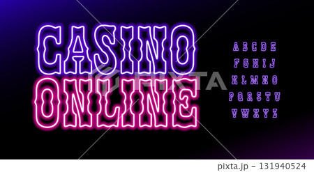 Casino Online Neon Sign With Pink And Purple Glow Effect On Dark Background. Retro Gaming Typography Design For Gambling And Entertainment Themes. Logo Font Alphabet Design.Vector Typeset Casino Online Neon Sign With Pink And Purple Glow Effect On Dark Background. Retro Gaming Typography Design For Gambling And Entertainment Themes. Logo Font Alphabet Design.Vector Typeset 131940524