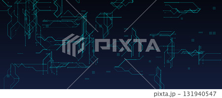 Futuristic Circuit Grid With Blue Lines On Gradient. Modern tech background perfect for digital innovation, data systems, and AI visuals. Clean glowing structure on dark. Vector illustration. 131940547