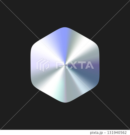 Hexagon Shape for Sale Tag, Premium Label, Discount Badge or Original Product Sticker. Modern Iridescent Holographic Emblem, Glossy Chrome Gradient Logo Promo Design. Vector Illustration 131940562