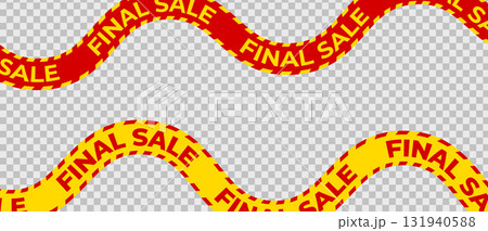 Warning sale ribbon, alert tapes for final offer zone, promo stripe design, curvy urgency path, checkout visual marketing. Vector illustration 131940588