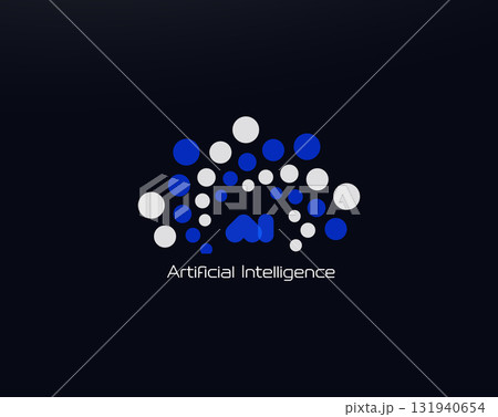 Artificial Intelligence Logo With Blue And White Neural Network Dots Forming Abstract Brain On Dark Background. Perfect For AI, Tech, Data, Machine Learning And Startup Branding. Vector Illustration. Artificial Intelligence Logo With Blue And White Neural Network Dots Forming Abstract Brain On Dark Background. Perfect For AI, Tech, Data, Machine Learning And Startup Branding. Vector Illustration. 131940654