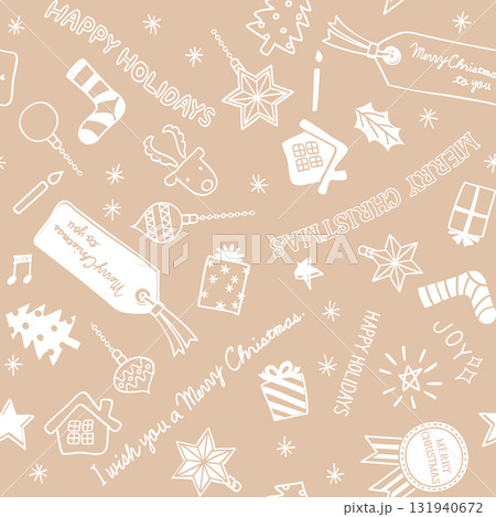 落書き風のクリスマスイラストシームレスパターン 落書き風のクリスマスイラストシームレスパターン 131940672