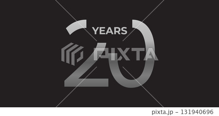 Stylized metallic 20 years logo, cutted geometric numbers, conveys strength, growth, prestige. Commemorative visual for 20-year branding, events, digital banners. Vector illustration Stylized metallic 20 years logo, cutted geometric numbers, conveys strength, growth, prestige. Commemorative visual for 20-year branding, events, digital banners. Vector illustration 131940696