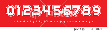 Linear Racing Number Font, Bold Italic Rounded Alphabet for motorsports, soccer, sports car branding, race events, esports jersey numbers, or fast-paced digital interfaces. Vector Illustration. 131940716