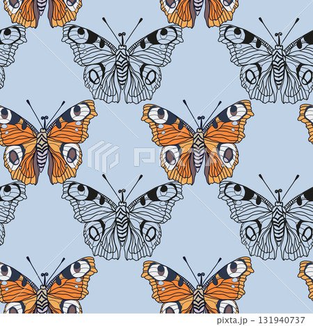 Monarch butterflies seamless pattern for textile or wallpaper. Vector hand drawn insect illustration background 131940737
