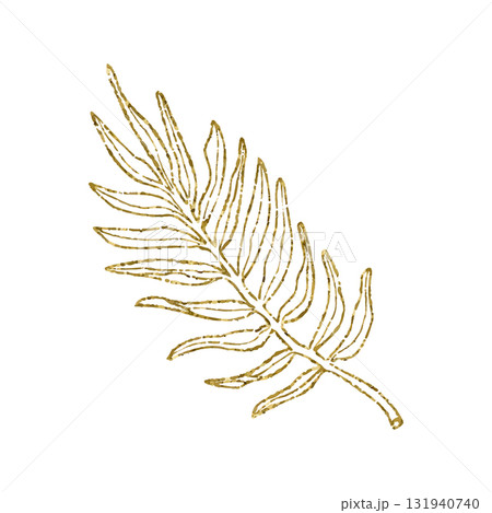 Palm leaves line art, silhouette glitter simple style, hand drawn vector illustration, isolate on white background 131940740