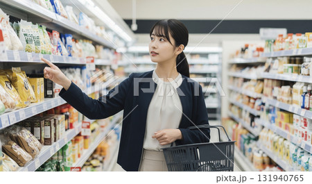 仕事帰りにスーパーに寄って買い物をする女性 131940765