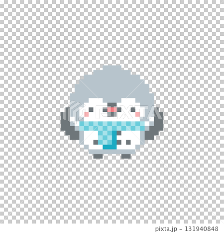 Pixel art of a light blue scarf and a cheering owl 131940848