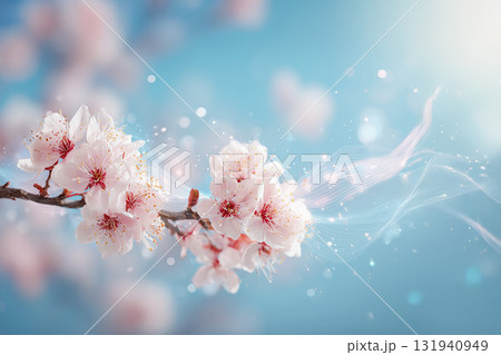 光り輝く線で表現された桜と風 光り輝く線で表現された桜と風 131940949