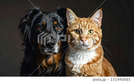 仲良しな犬と猫（AI生成画像） 131940985
