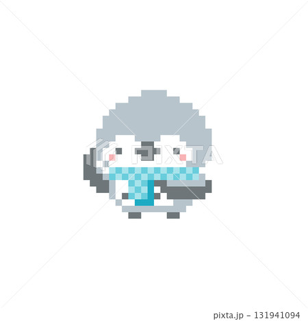 水色マフラーと挙手する梟のドット絵 131941094