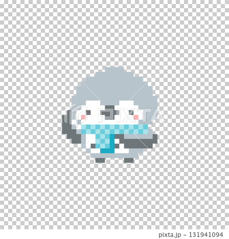 水色マフラーと挙手する梟のドット絵 131941094