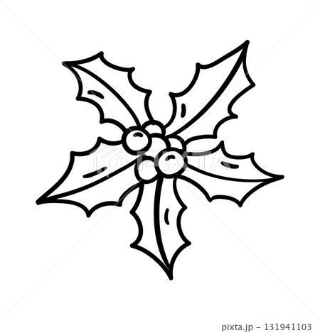 Holly leaves and berries. Hand drawn illustration in line style. 131941103