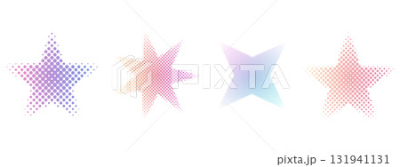 Halftone stars set dotted y2k trendy decoration. Gradient retro pixel, grain effect. Pop art style dotted hearts, isolated on white  131941131