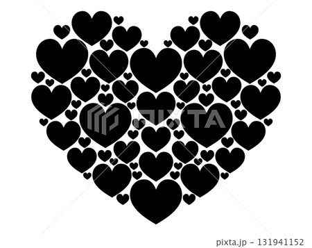 たくさんのハートでできた大きなハート モノトーン たくさんのハートでできた大きなハート モノトーン 131941152
