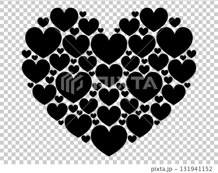 たくさんのハートでできた大きなハート モノトーン たくさんのハートでできた大きなハート モノトーン 131941152