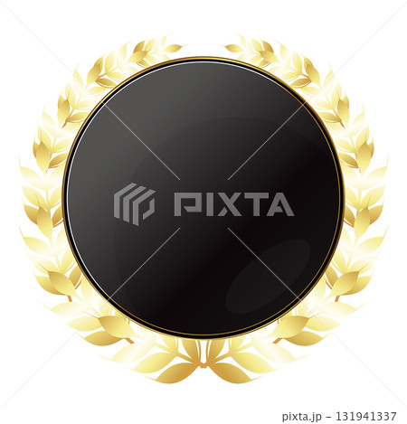 Coat of arms design with black circle and golden laurel branches Coat of arms design with black circle and golden laurel branches 131941337