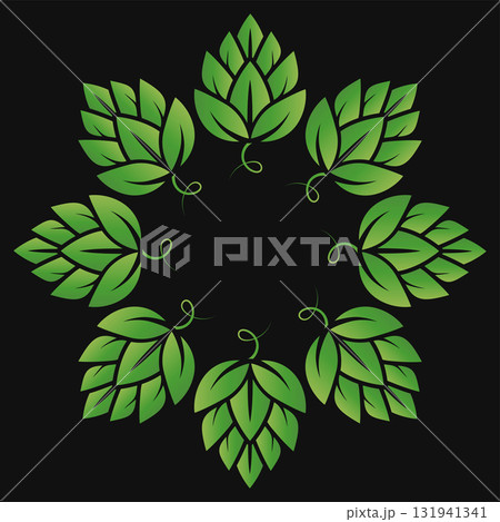 Green hop cones around isolated design Green hop cones around isolated design 131941341