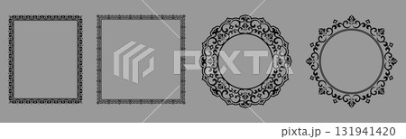 Set of decorative frames Elegant vector element for design in Eastern style, place for text. Floral black and gray borders. Lace illustration for invitations and greeting cards Set of decorative frames Elegant vector element for design in Eastern style, place for text. Floral black and gray borders. Lace illustration for invitations and greeting cards 131941420