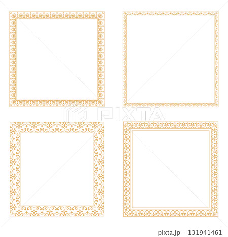 Set of decorative frames Elegant vector element for design in Eastern style, place for text. Floral golden and white borders. Lace illustration for invitations and greeting cards Set of decorative frames Elegant vector element for design in Eastern style, place for text. Floral golden and white borders. Lace illustration for invitations and greeting cards 131941461