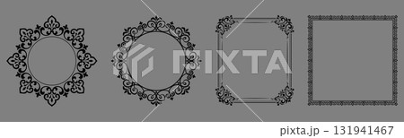 Set of decorative frames Elegant vector element for design in Eastern style, place for text. Floral black and gray borders. Lace illustration for invitations and greeting cards 131941467