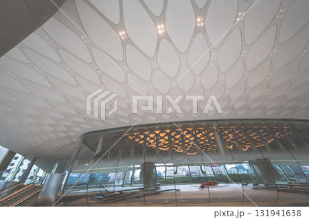 Oct 4 2025 Modern Glass Lobby With Escalator And City View 131941638