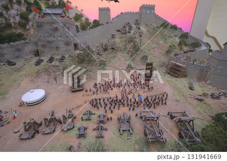 Oct 4 2025 Model Of Great Wall Siege With Soldiers, Towers, And War Machines 131941669