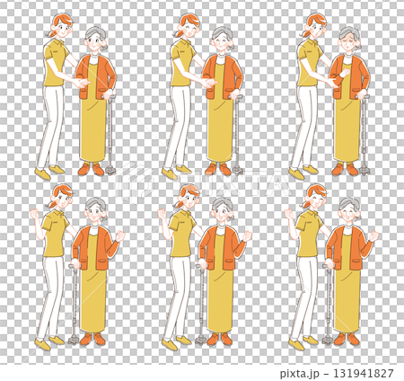 介護士とシニア女性のイラストセット 131941827