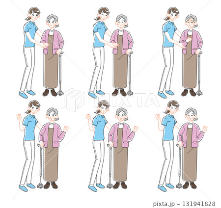 介護士とシニア女性のイラストセット 介護士とシニア女性のイラストセット 131941828