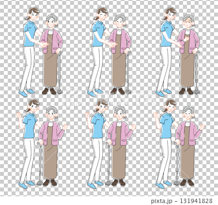 介護士とシニア女性のイラストセット 介護士とシニア女性のイラストセット 131941828