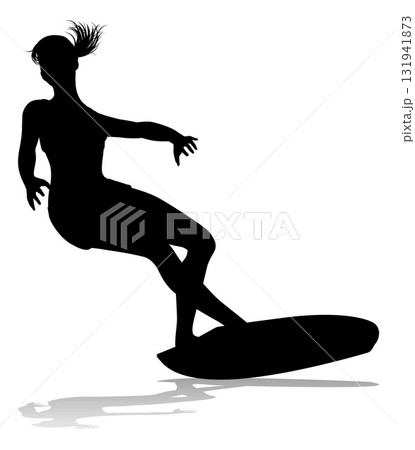 Woman Surfer Surfboard Female Surfer Silhouette Woman Surfer Surfboard Female Surfer Silhouette 131941873