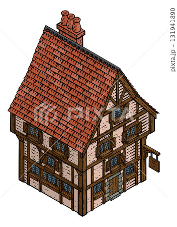 Medieval Timber House Isometric Illustration Medieval Timber House Isometric Illustration 131941890