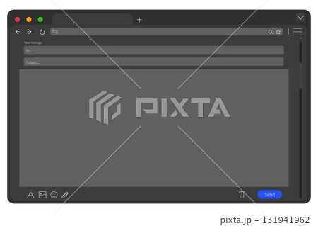 Email interface template of browser window, empty screen frame, blank layout, mockup. Subject and send to form. Simple site window templat Email interface template of browser window, empty screen frame, blank layout, mockup. Subject and send to form. Simple site window templat 131941962