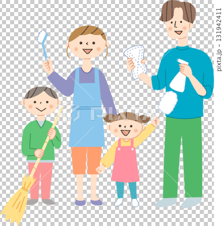 Family with cleaning tools Family with cleaning tools 131942411