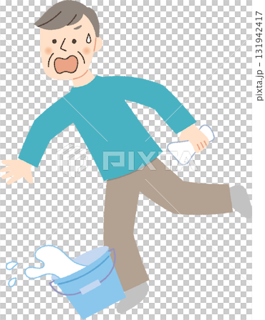 Senior man tripping over a bucket 131942417