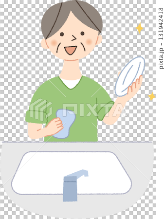 Senior woman washing dishes Senior woman washing dishes 131942418