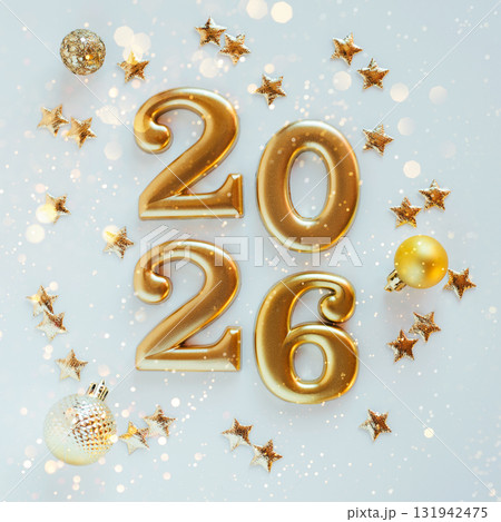 Happy New Year 2026. Golden numbers on a white background 131942475
