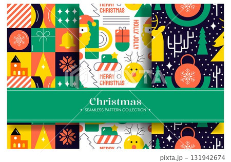 Merry Christmas Seamless Pattern Illustration with Holiday Decoration Elements and Festive Ornaments 131942674
