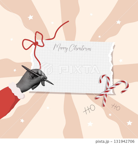 Holiday celebration with Merry Christmas note and festive elements. Vector illustration 131942706
