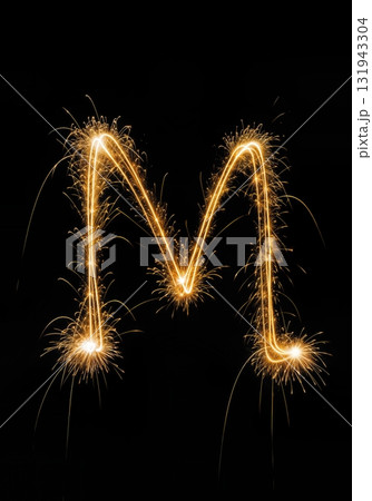 Golden Sparkler Light Painting typeface Typography the character M Golden Sparkler Light Painting typeface Typography the character M 131943304